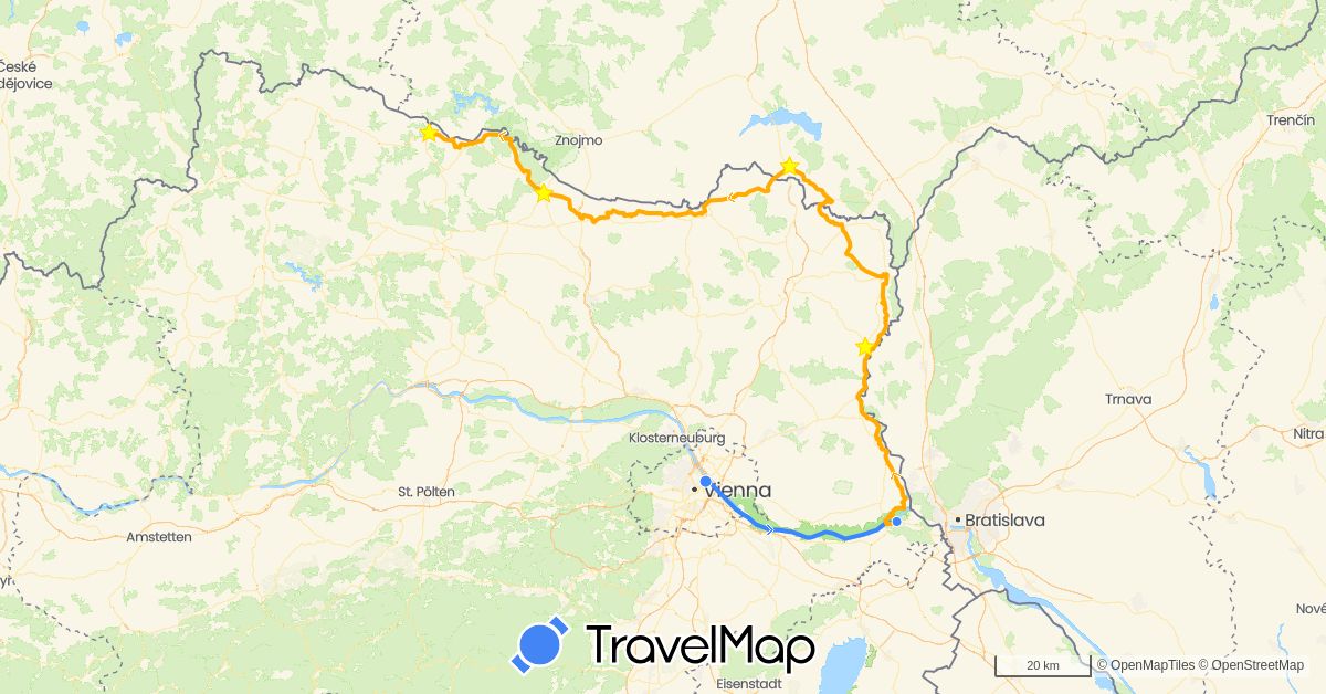 TravelMap itinerary: driving, fahrrad, fähre in Austria, Czech Republic (Europe)